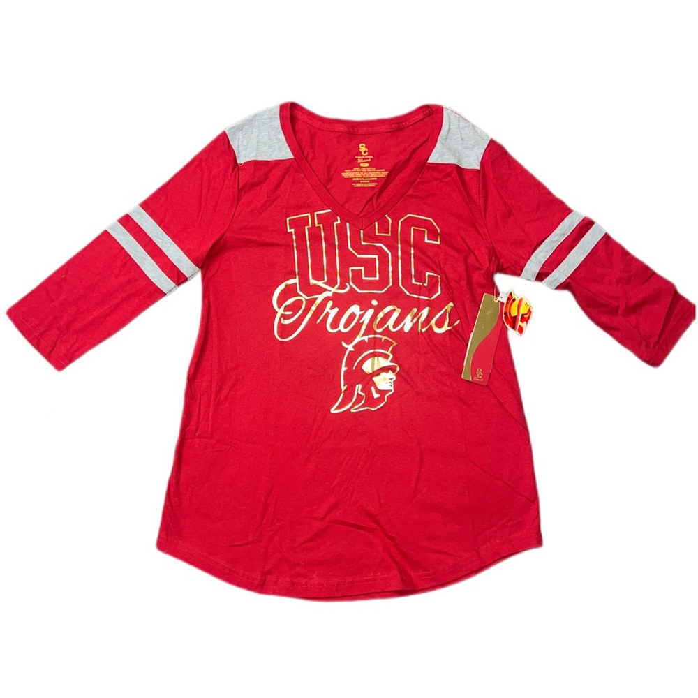 USC Trojans Women’s 1/4 Sleeve V-Neck T-Shirt SC Authentic Apparel
